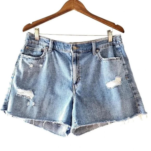 Aerie Daydream Denim Short Blue Distressed Wash Elastic Waist Stretchy Sz Large. - Picture 3 of 16